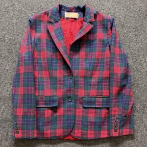 Vintage Pendleton Blazer Womens 10 Red Tartan Plaid Wool Lined Jacket 60s
